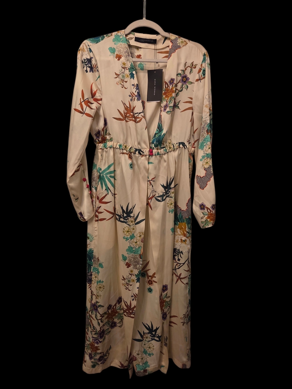 NWT Zara Cream Floral Wrap Satin Effect Duster Large